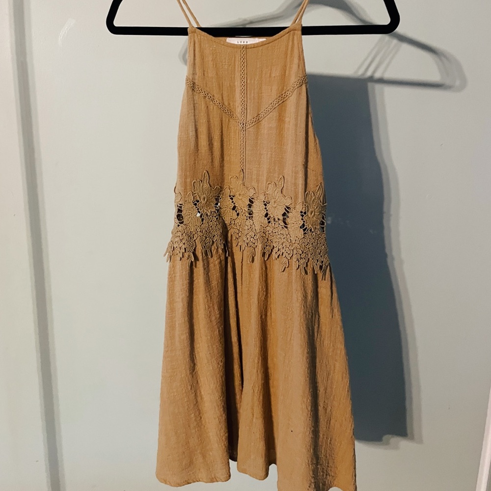 Lush mustard yellow mini dress embroidered small